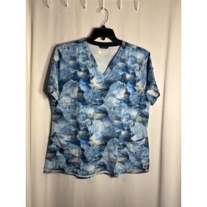 Carhartt Force Modern Fit Scrub Top Womens‎ XL Blue Tie Dye Workwear Medical